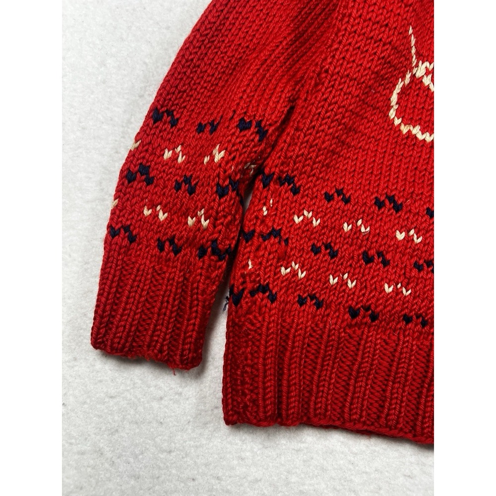 Vintage Mary Maxim Cowichan Figure Skating, Wool, Hand Knit Red Zip Up Sweater - Picture 12 of 16